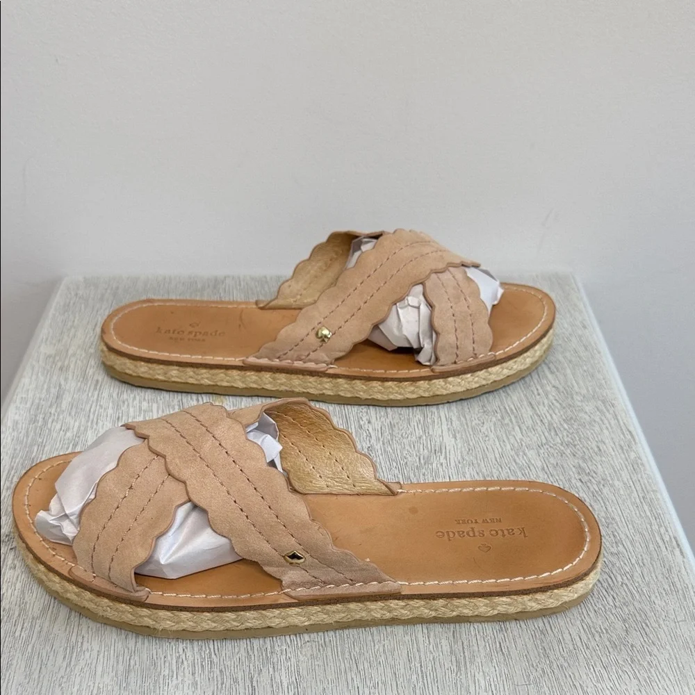 Kate Spade Size 8M Pink Scalloped Espadrille Sandals Leather